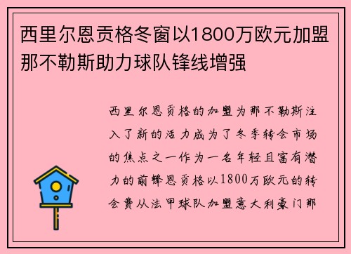西里尔恩贡格冬窗以1800万欧元加盟那不勒斯助力球队锋线增强