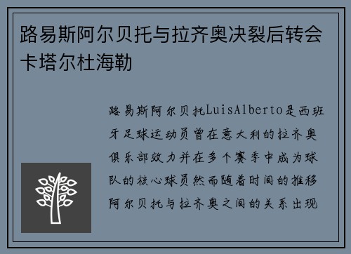 路易斯阿尔贝托与拉齐奥决裂后转会卡塔尔杜海勒