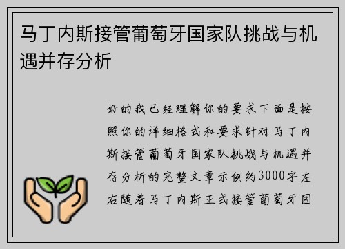 马丁内斯接管葡萄牙国家队挑战与机遇并存分析
