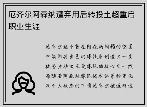厄齐尔阿森纳遭弃用后转投土超重启职业生涯